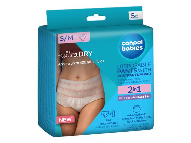 Canpol Babies Majtki poporodowe oddychające z podkładem 2w1 78/011 S/M interakcje ulotka majtki  5 szt.