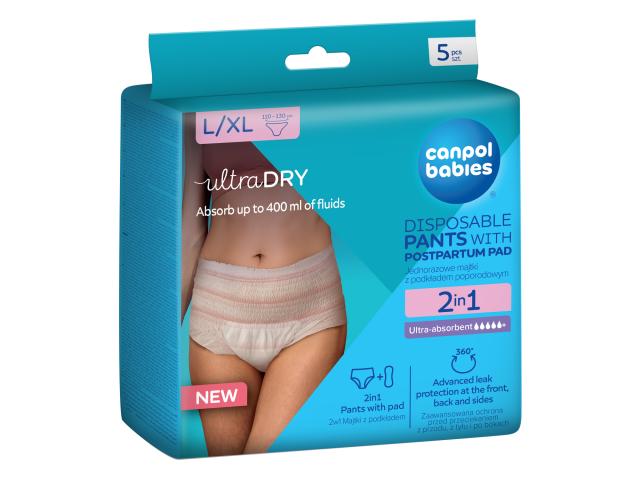 Canpol Babies Majtki poporodowe oddychające z podkładem 2w1 78/012 L/XL interakcje ulotka majtki  5 szt.