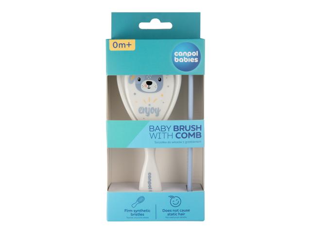 Canpol Babies Szczotka i grzebień ze sztucznym włosiem cute animals 2/419_BLU 0 m+ interakcje ulotka szczotka  2 szt.