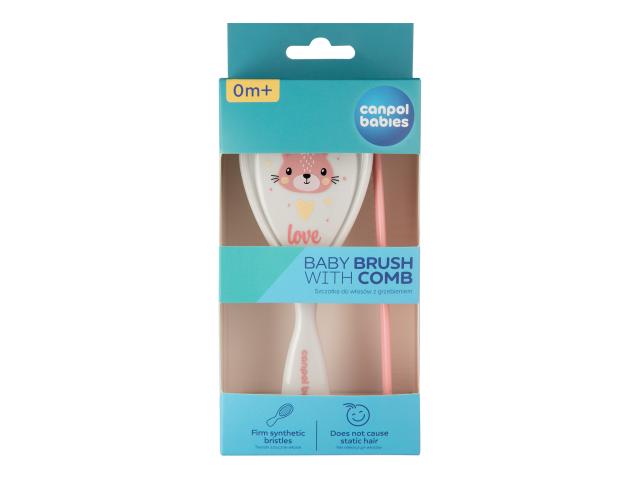 Canpol Babies Szczotka i grzebień ze sztucznym włosiem cute animals 2/419_PIN 0 m+ interakcje ulotka szczotka  2 szt.