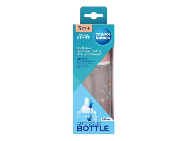 Canpol Lovi EasyStart butel. antykol. 240 ml niemow., newborn baby szerokoot. róż. kwiat. 35/217_PIN interakcje ulotka butelka  1 szt.