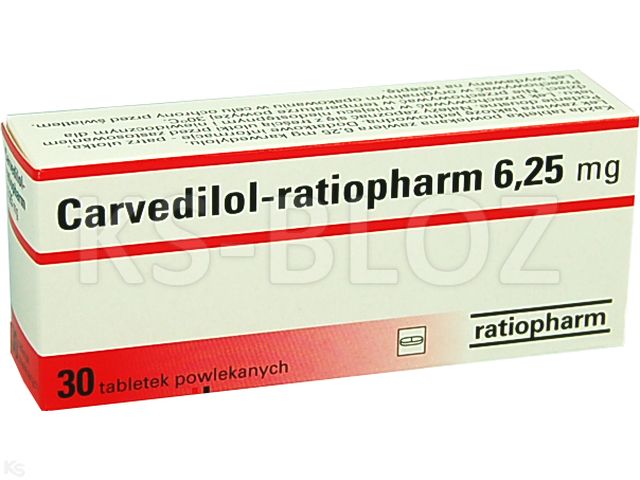 Carvedilol Ratiopharm interakcje ulotka tabletki powlekane 6,25 mg 30 tabl. | 3 blist.po 10 szt.