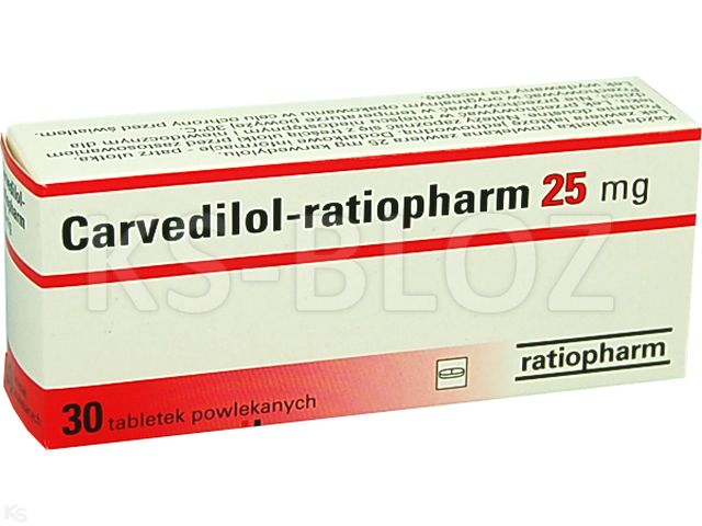 Carvedilol Ratiopharm interakcje ulotka tabletki powlekane 25 mg 30 tabl. | 3 blist.po 10 szt.