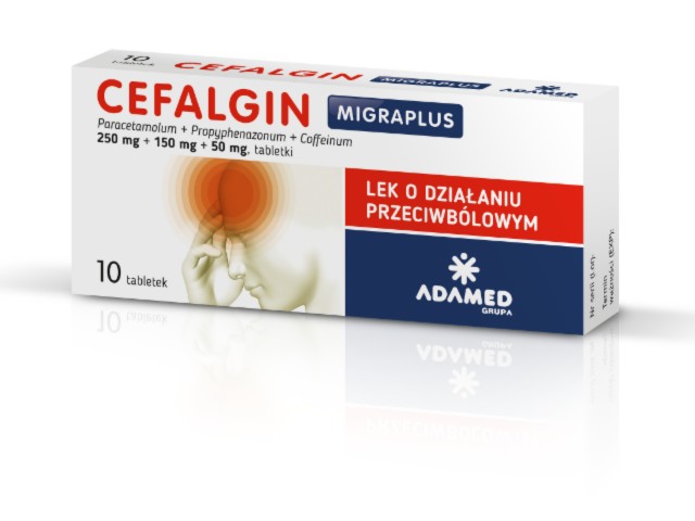 Cefalgin Migraplus interakcje ulotka tabletki 250mg+150mg+50mg 10 tabl. (blist.)