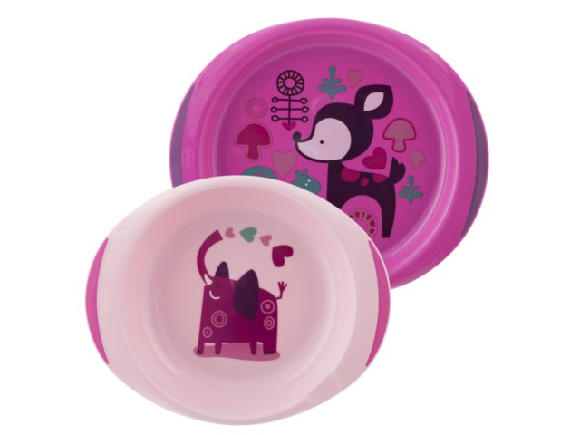 Chicco 00016002100000 Zestaw 2 talerzy różowe 12m+ interakcje ulotka  - 2 szt.