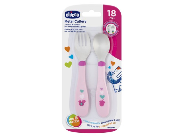 Chicco 00016102100000 Sztućce metalowe pink 18m+ interakcje ulotka  - 1 kompl.