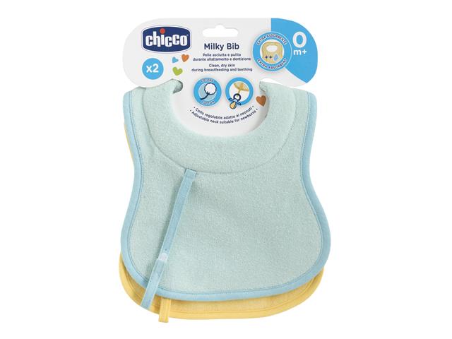 Chicco 00016300200000 Śliniaczki frote do karmienia 0m+niebieski+żółty(2pcs) interakcje ulotka śliniak - 2 szt.