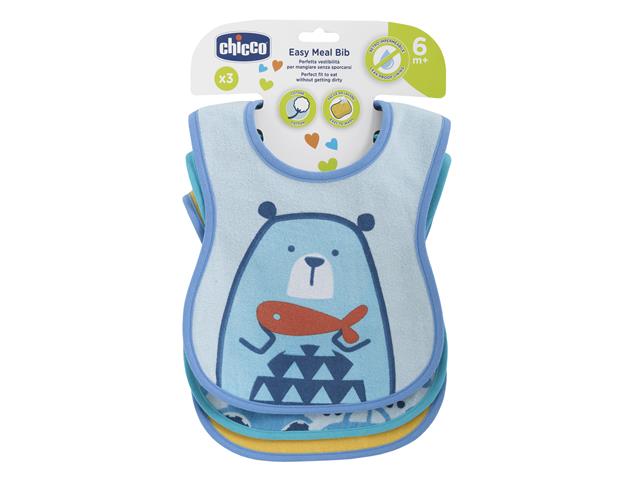Chicco 00016301200000 Śliniaczki do karmienia 6m+ niebieski (3pcs) interakcje ulotka śliniak - 3 szt.