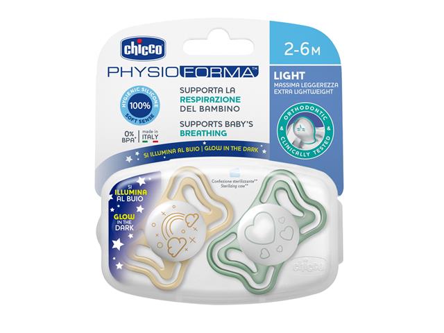 Chicco 00071037410000 Smoczek uspokajający Physioforma Light Lumi silikon. 2-6m+ interakcje ulotka smoczek - 2 szt.