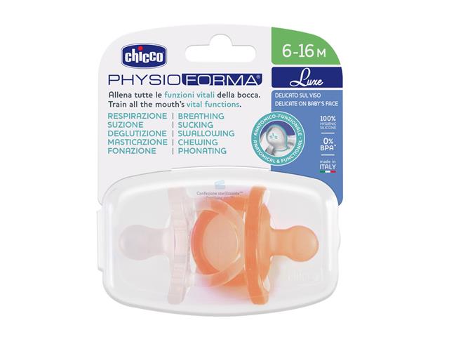 Chicco 00073033310000 Smoczek uspokajający Physioforma Luxe pomarańczowy transparentny silik.6-16m interakcje ulotka smoczek - 2 szt.