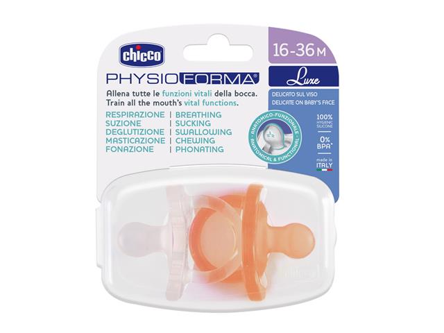 Chicco 00073035310000 Smoczek uspokajający Physioforma Luxe pomarańczowy transparentny silik.16-36m+ interakcje ulotka smoczek  2 szt.