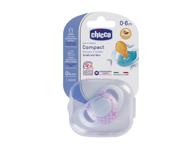 Chicco 00074801110000 Smoczek do uspokajania Physio Compact kauczuk różowy 0-6m interakcje ulotka smoczek - 1 szt.