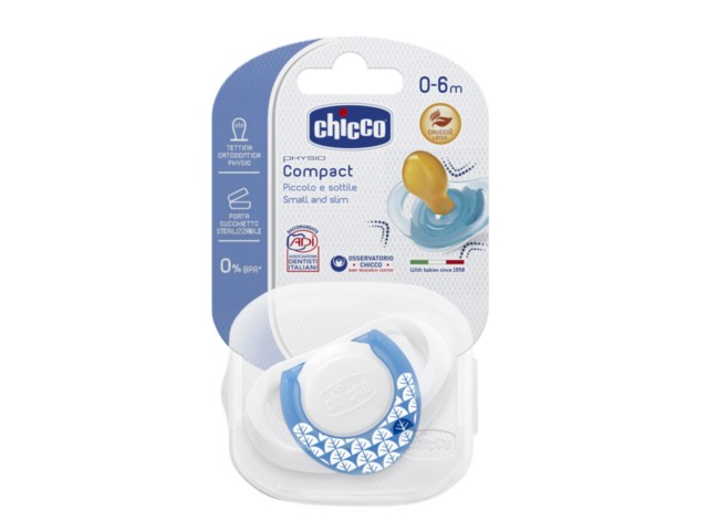 Chicco 00074801210000 Smoczek do uspokajania Physio Compact kauczuk niebieski 0-6m interakcje ulotka   1 szt.