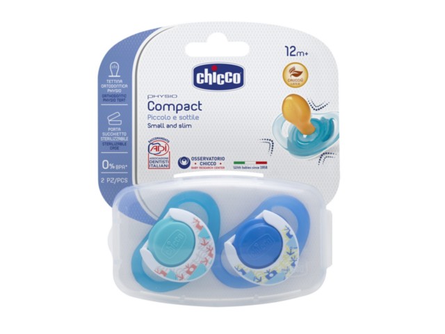 Chicco 00074825210000 Smoczek do uspokajania Physio Compact kauczuk niebieski 12m+ interakcje ulotka smoczek - 2 szt.