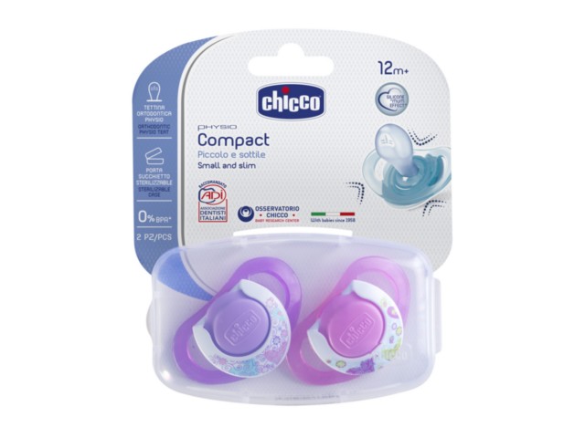 Chicco 00074835110000 Smoczek do uspokajania Physio Compact silikon różowy 12m+ interakcje ulotka smoczek  2 szt.