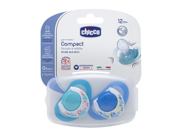 Chicco 00074835210000 Smoczek do uspokajania Physio Compact silikon niebieski 12m+ interakcje ulotka smoczek - 2 szt.