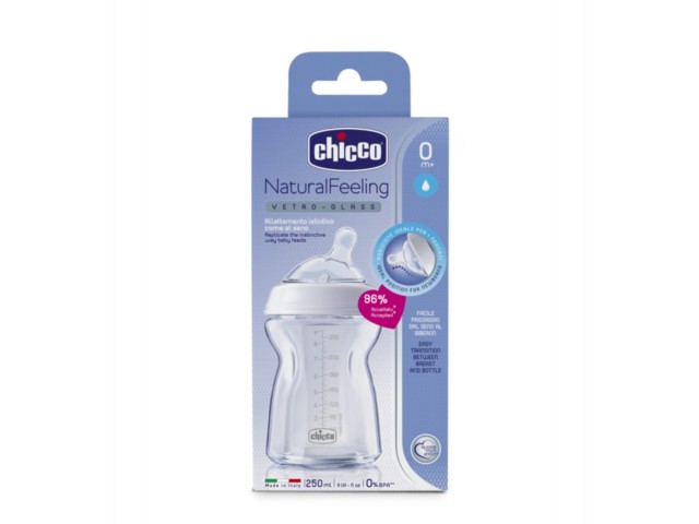 Chicco 00080623000000 Butelka szklana Natural feeling 250 ml 0m+ interakcje ulotka  - 250 ml