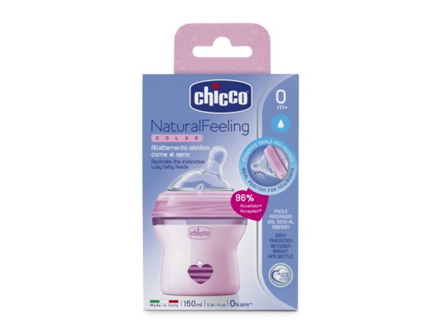 Chicco 00080811110000 Butelka plastikowa Natural feeling 150 ml różowa 0m+ interakcje ulotka  - 150 ml