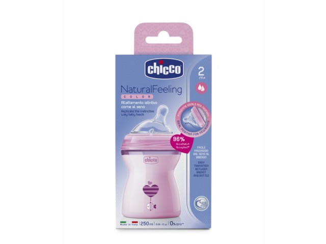 Chicco 00080825110000 Butelka plast. Natural feeling 250 ml różowa 2m+ interakcje ulotka butelka  250 ml