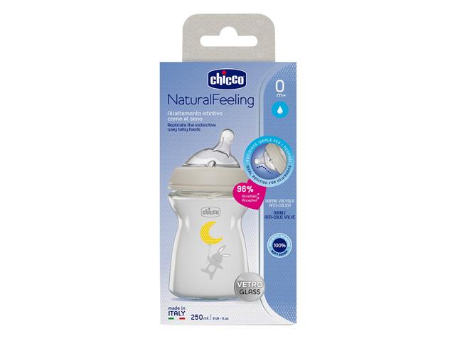Chicco 00081221300000 Butelka szklana Natural feeling 250 ml 0m+ interakcje ulotka butelka - 1 szt.