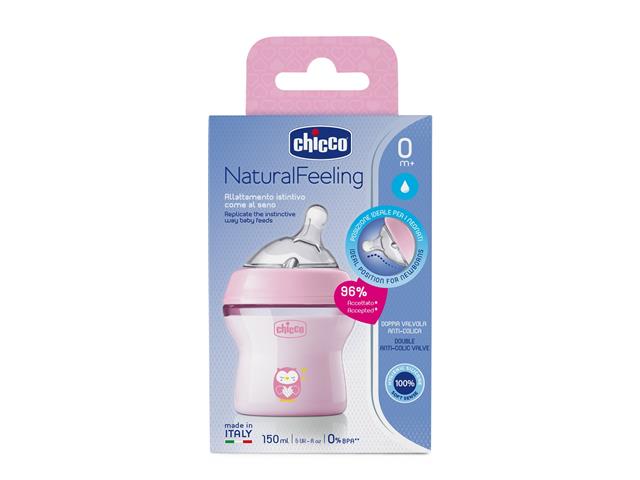 Chicco 00081311100000 Butelka plastikowa Natural feeling 150 ml różowa 0m+ interakcje ulotka   150 ml