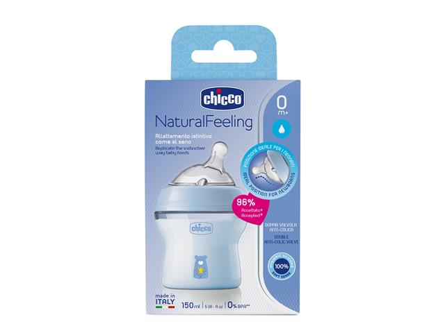 Chicco 00081311200000 Butelka plastikowa Natural Feeling 150 ml niebieska 0m+ interakcje ulotka   1 szt.