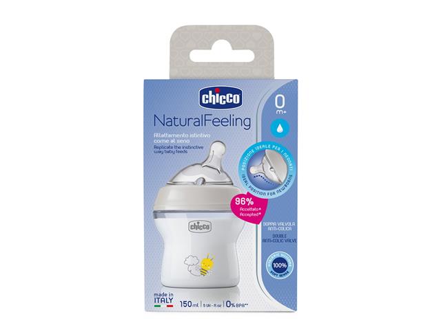 Chicco 00081311300000 Butelka plastikowa Natural feeling 150 ml 0+m interakcje ulotka   1 szt. | (pudeł.)