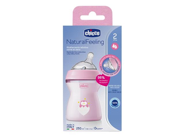 Chicco 00081323100000 Butelka plastikowa Natural feeling 250 ml różowa 2m+ interakcje ulotka   250 ml