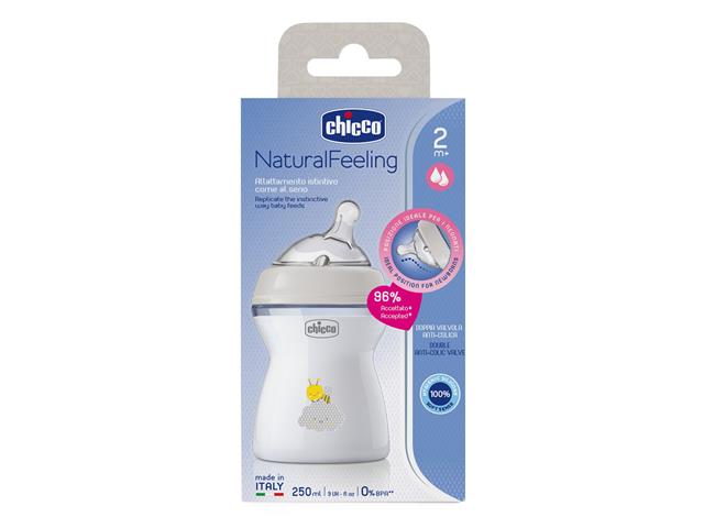 Chicco 00081323300000 Butelka plastikowa Natural feeling 250 ml 2+m interakcje ulotka butelka  1 szt. (pudeł.)