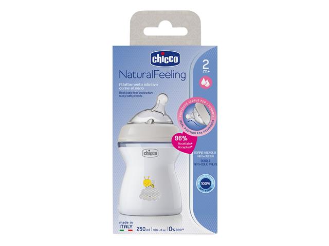 Chicco 00081323300000 Butelka plastikowa Natural feeling 250 ml 2+m interakcje ulotka   1 szt. | (pudeł.)