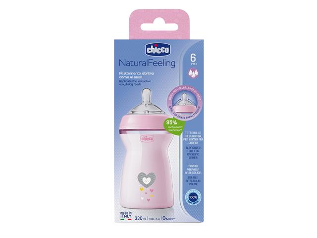 Chicco 00081335100000 Butelka plastikowa Natural Feeling 330 ml różowa 6m+ interakcje ulotka butelka - 1 szt.