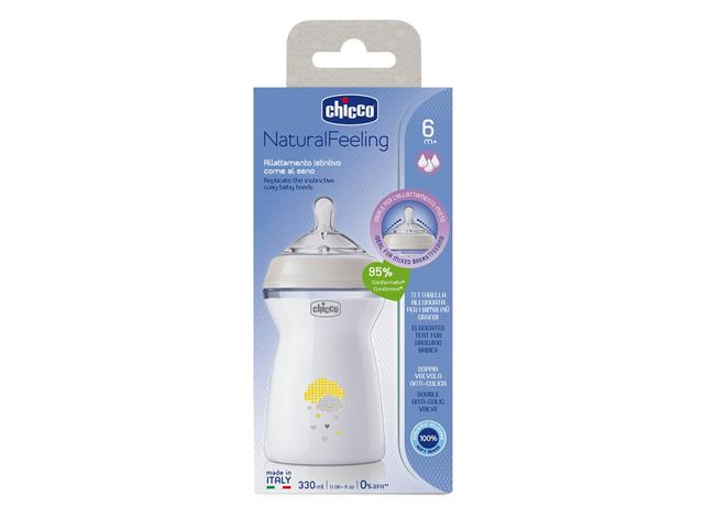 Chicco 00081335300000 Butelka plastikowa Natural feeling 330 ml 6+m interakcje ulotka   1 szt. | (pudeł.)