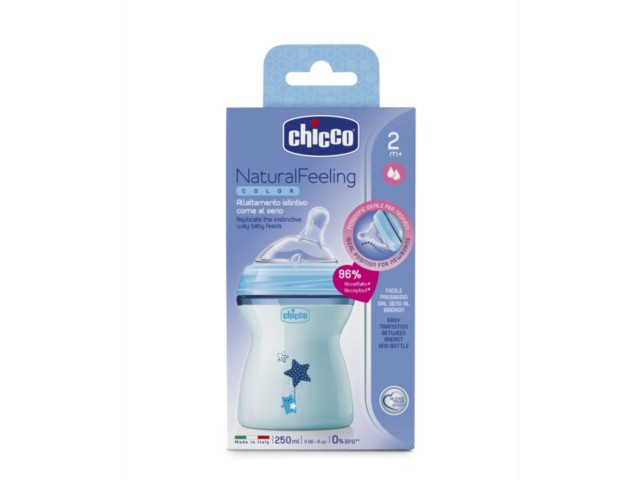 Chicco Natural Feeling Butelka 250 ml plastikowa niebieska 00080825210000 2 m+ interakcje ulotka butelka  250 ml