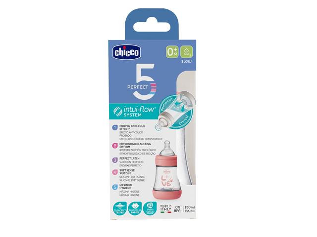 Chicco Perfect5 Butelka antykolkowa 150 ml plastikowa pink 00020211110040 0 m+ interakcje ulotka butelka  1 szt.