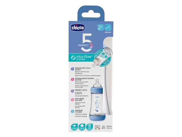 Chicco Perfect5 Butelka antykolkowa 240 m plastikowa blue 00020223210040 2 m+ interakcje ulotka butelka - 1 szt. (pudeł.)