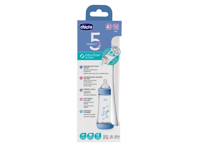 Chicco Perfect5 Butelka antykolkowa 300 ml plastikowa blue 00020235210040 4 m+ interakcje ulotka butelka  1 szt. (pudeł.)