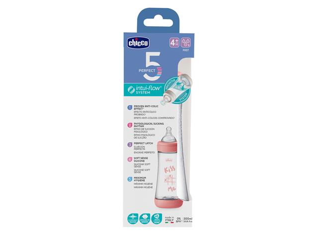 Chicco Perfect5 Butelka antykolkowa 300 ml plastikowa pink 00020235110040 4 m+ interakcje ulotka butelka - 1 szt. (pudeł.)