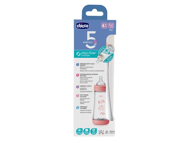 Chicco Perfect5 Butelka antykolkowa 300 ml plastikowa pink 00020235110040 4 m+ interakcje ulotka butelka  1 szt.