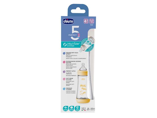 Chicco Perfect5 Butelka antykolkowa 300 ml plastikowa yellow 00020235310040 4 m+ interakcje ulotka butelka - 1 szt. (pudeł.)