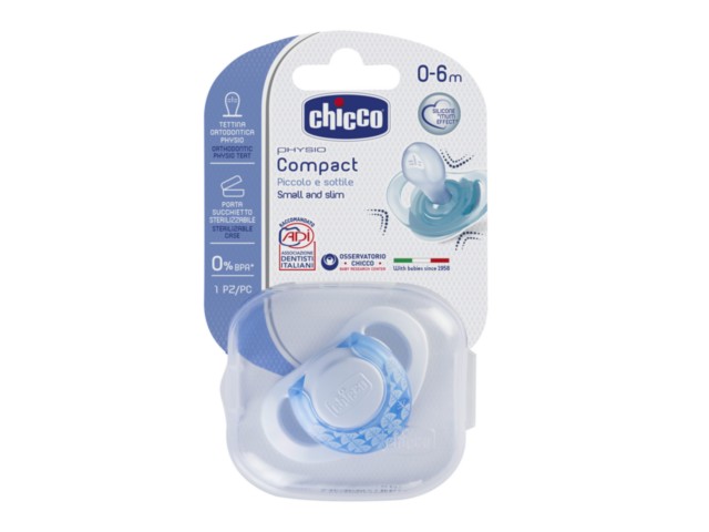 Chicco Physio Compact Smoczek do uspokajania silikonowy niebieski 74811210000 0-6 miesięcy interakcje ulotka smoczek  1 szt.