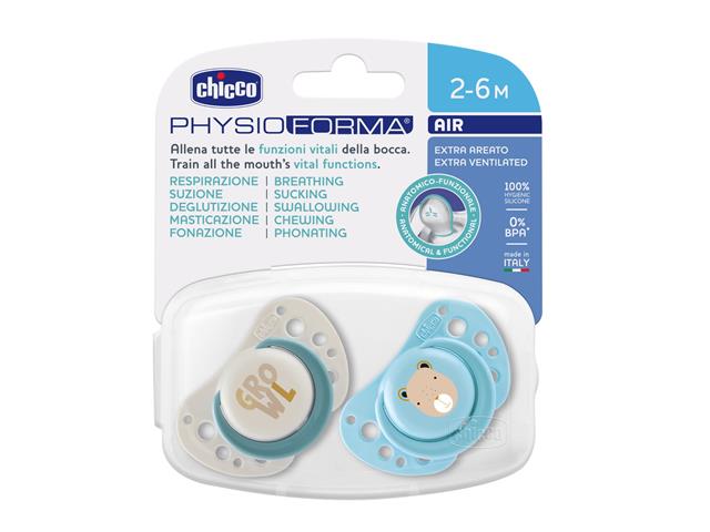 Chicco PhysioForma Air Smoczki do uspokajania silikonowy niebieski 00075031320000 2-6 miesięcy interakcje ulotka smoczek - 2 szt.