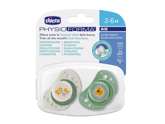 Chicco PhysioForma Air Smoczki do uspokajania silikonowy zielony 00075031310000 2-6 miesięcy interakcje ulotka smoczek - 2 szt.