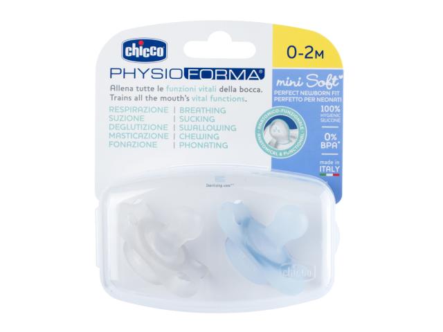 Chicco PhysioForma Smoczek uspokajający mini soft silikonowy niebieski 00073289210000 0-2 m interakcje ulotka smoczek  2 szt.