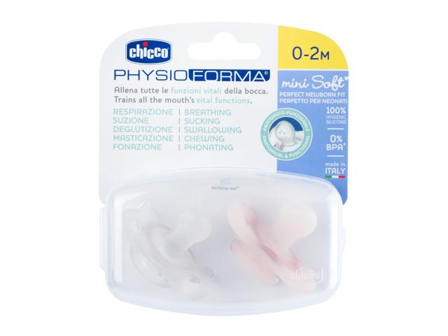 Chicco PhysioForma Smoczek uspokajający mini soft silikonowy różowy 00073289110000 0-2 m interakcje ulotka smoczek  2 szt.