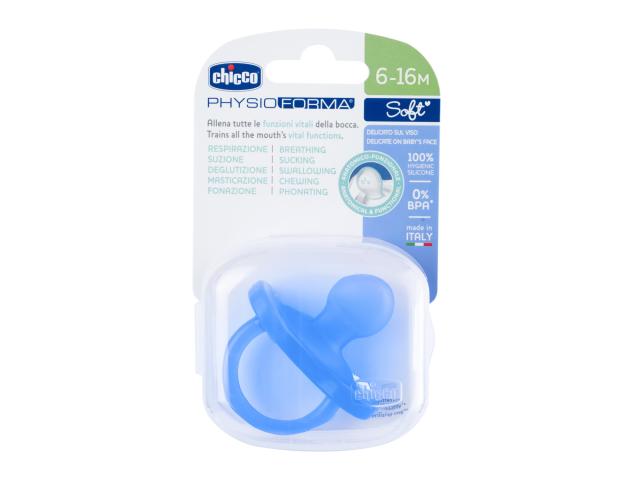 Chicco PhysioForma Soft Smoczek uspokajający silikonowy niebieski 00073097210000 6-16 m+ interakcje ulotka smoczek  1 szt.