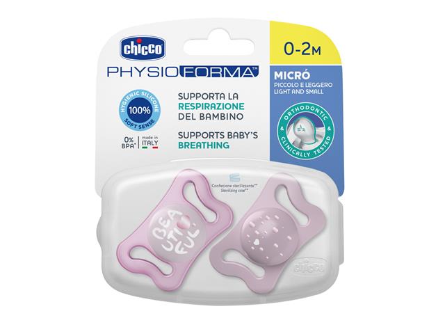 Chicco Physiopforma Micro Smoczek uspokajający silikon pink 00075126110000 0-2 miesięcy interakcje ulotka smoczek - 2 szt. (para)