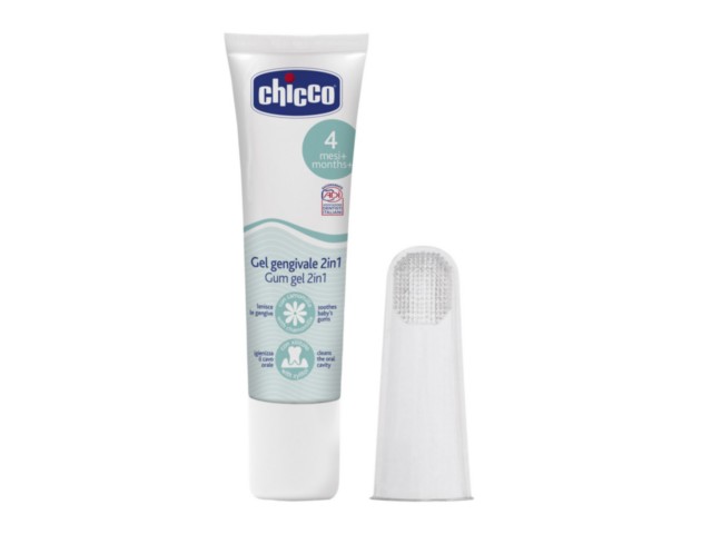 Chicco Zestaw 2525000000 żel wielofunkcyjny na ząbkowanie i szczotka na palec interakcje ulotka zestaw - 1 kompl.