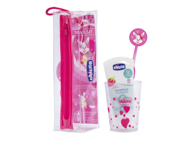 Chicco Zestaw podróżny 8543100000 3-6 lat pasta + szczotka + kubek różowy interakcje ulotka zestaw - 1 op.