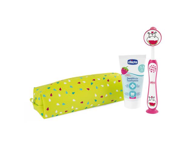 Chicco Zestaw podróżny hippo 00012099100000 3-6 lat pasta i szczoteczka d/zębów + etui interakcje ulotka zestaw - 1 kompl.