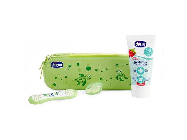 Chicco Zestaw powyżej 12 miesięcy pasta i szczotka do zębów + etui zielone interakcje ulotka zestaw - 1 kompl.